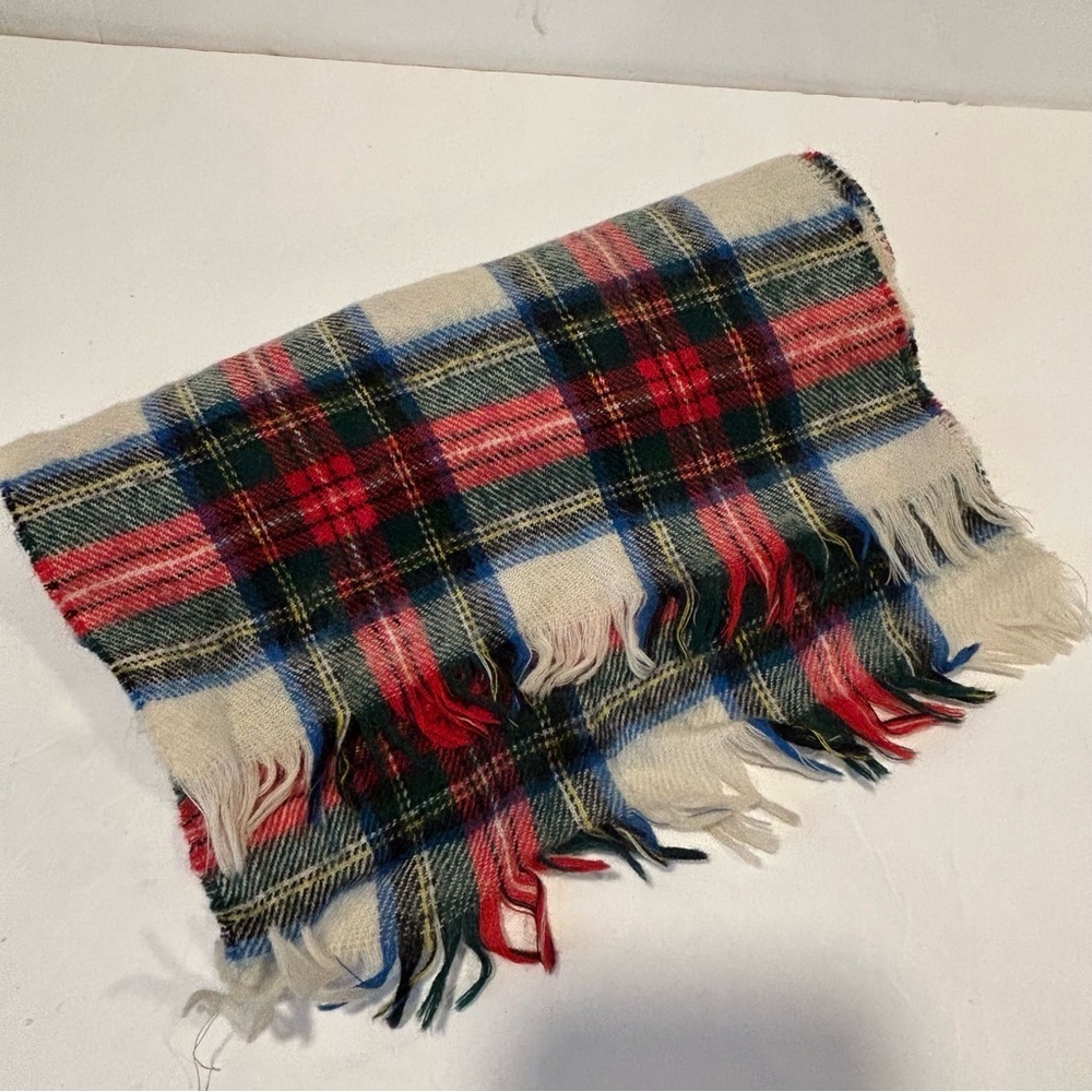 RODLINOCH Stewart Tartan 100% New Lambswool Scarf Scotland Cream Blue Red Plaid